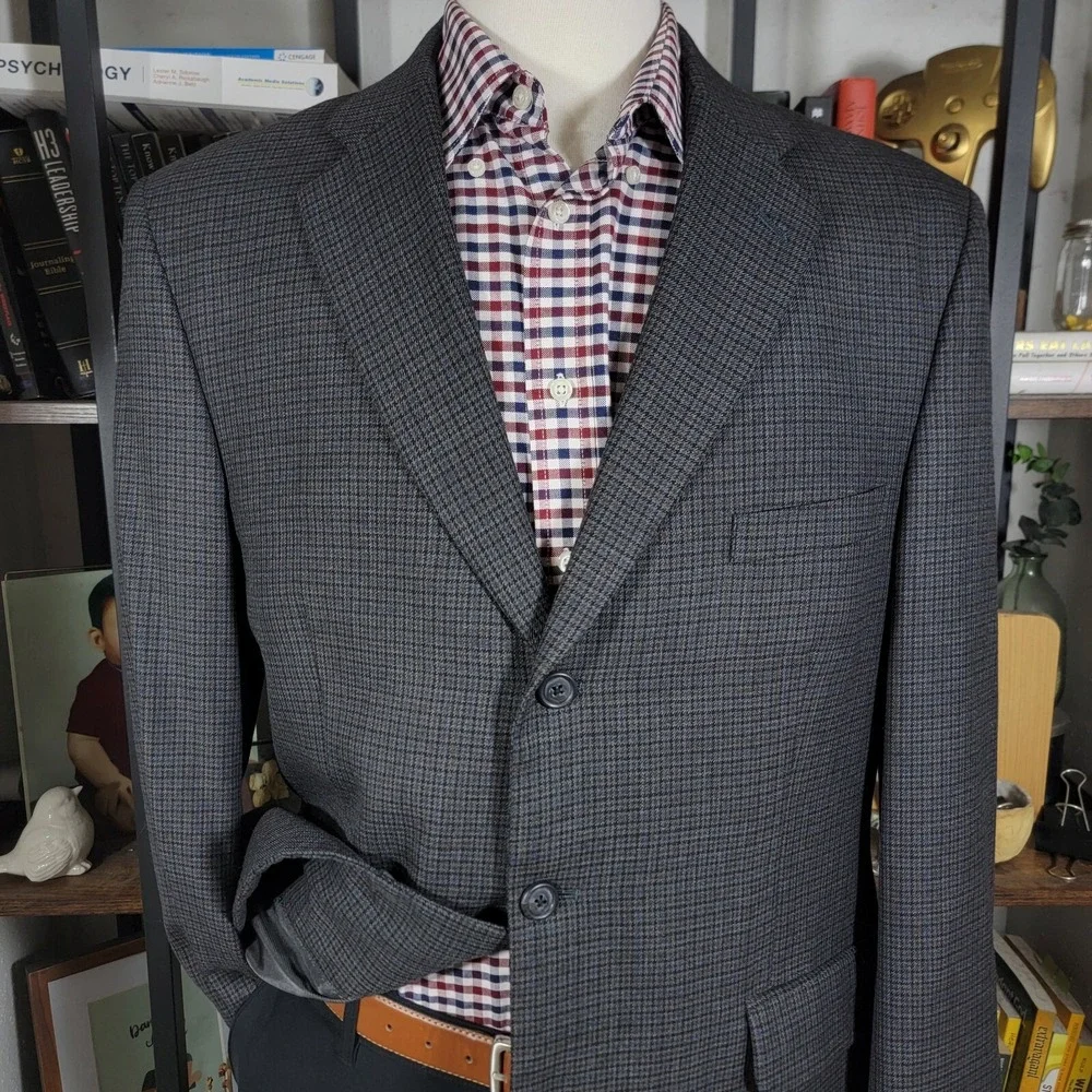 Stafford Executive Men's Sport‎ Coat Blazer Two Button Gray Houndstooth Wool 42R